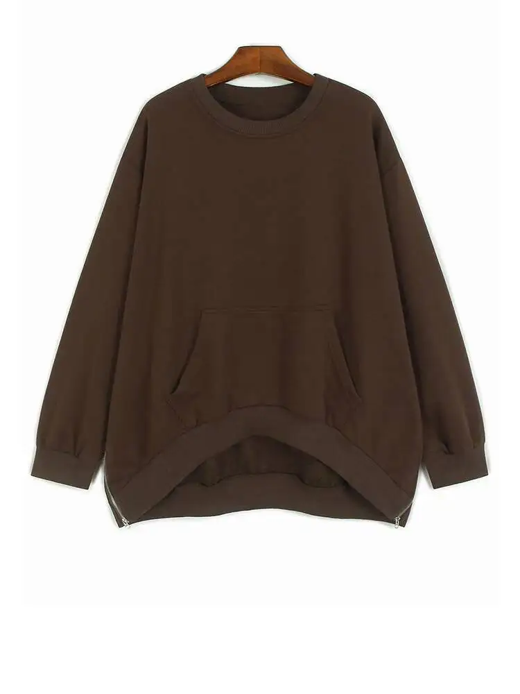 Кофейная боковая молния, нерегулярная толстовка, новая женская толстовка с круглым вырезом и длинными рукавами, большой размер, модная весна-осень
Кофейная боковая молния, нерегулярная толстовка, новая женская толстовка с круглым вырезом и длинными рукавами, большой размер, модная весна-осень