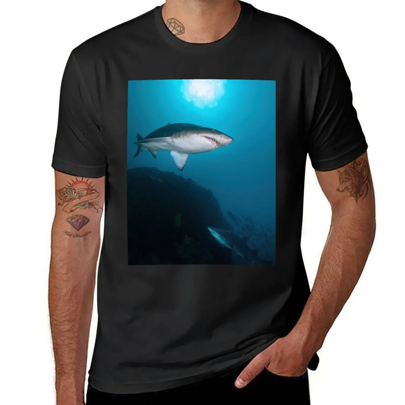 Grey Nurse Sharks with a sunburst T-Shirt summer tops quick-drying summer top blacks mens white t shirts
Grey Nurse Sharks with a sunburst T-Shirt summer tops quick-drying summer top blacks mens white t shirts