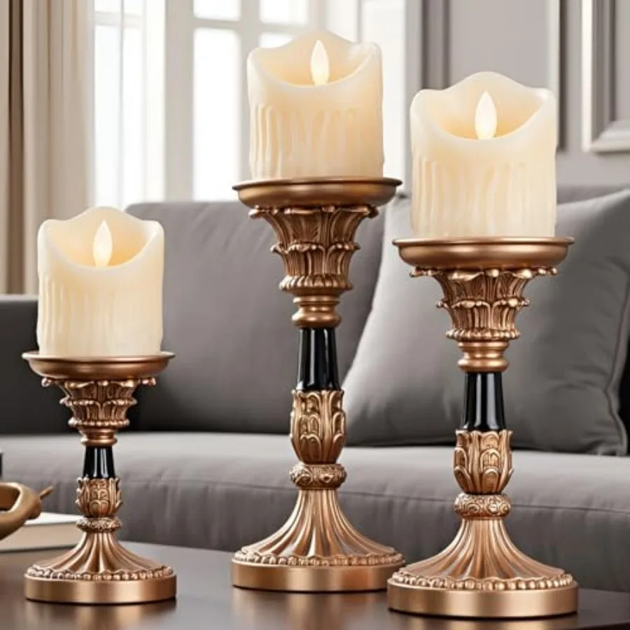 Resin Pillar Candle Holders Set of 3 an Antique Gold Frame with Engraved Decorations 9", 7.5", 6" with 3.1" Tray and Velvet Ant
Resin Pillar Candle Holders Set of 3 an Antique Gold Frame with Engraved Decorations 9", 7.5", 6" with 3.1" Tray and Velvet Ant