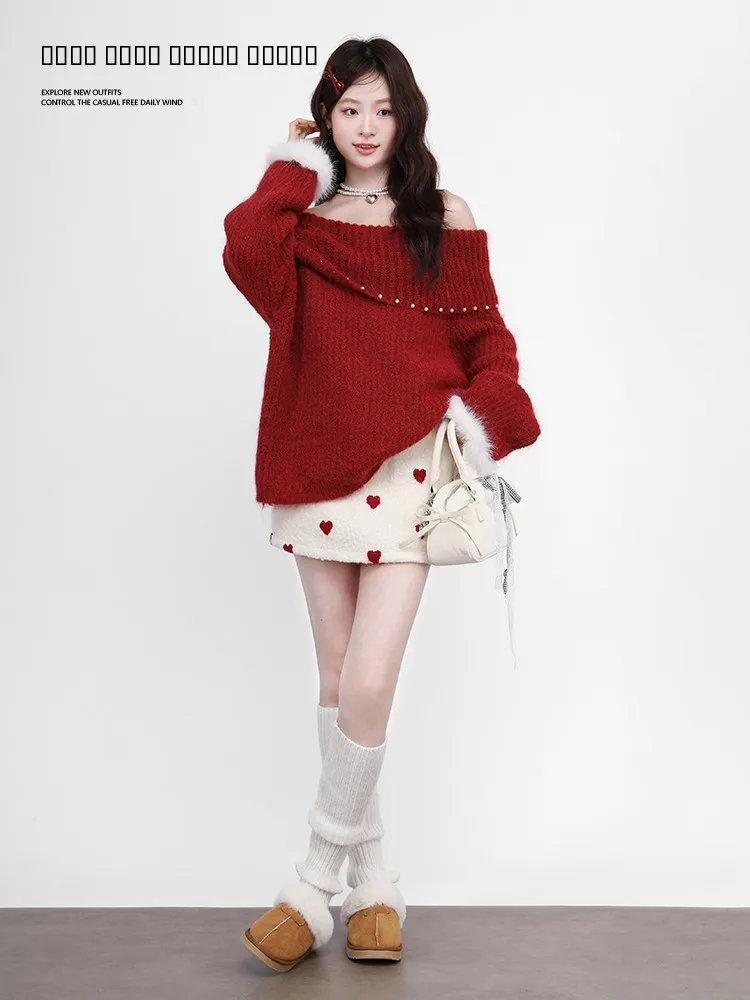 Cisas Red oulder-baring Sweater Women's Autumn Winter Loose Lazy One-oulder Knitted Thi Sle Casual Loose Fit Long...
Cisas Red oulder-baring Sweater Women's Autumn Winter Loose Lazy One-oulder Knitted Thi Sle Casual Loose Fit Long...