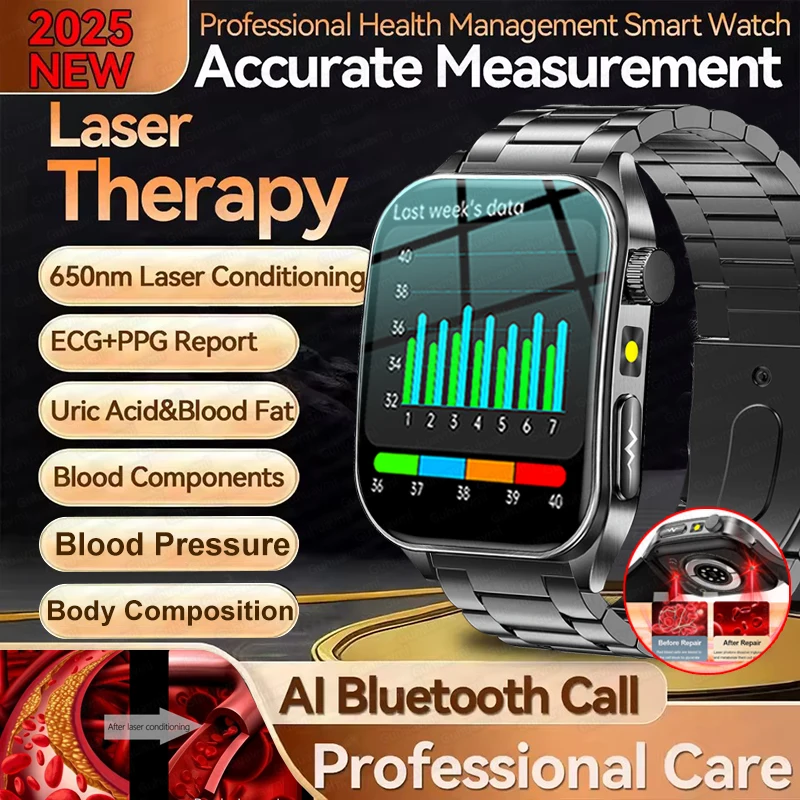 Smart Watch 650nm Dual probe laser health conditioning Blood oxygen Pressure Uric Acid Blood lipid ECG Smartwatch Bluetooth call
Smart Watch 650nm Dual probe laser health conditioning Blood oxygen Pressure Uric Acid Blood lipid ECG Smartwatch Bluetooth call