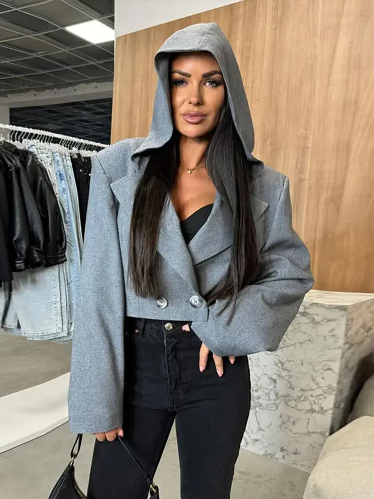 Fashion Hooded Cropped Blazer Coats For Women 2025 Spring New Long Sleeve Short Suit Jacket Female Chic Street Lady Outerwear
Fashion Hooded Cropped Blazer Coats For Women 2025 Spring New Long Sleeve Short Suit Jacket Female Chic Street Lady Outerwear