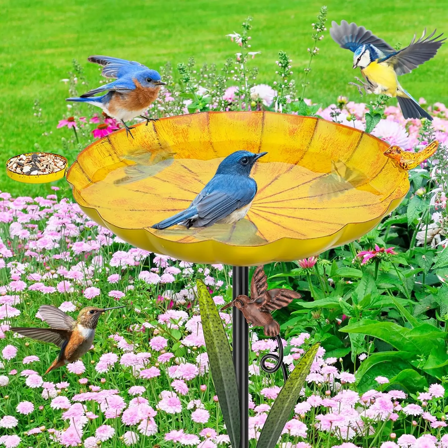 Metal Bird Bath for Outside, Detachable Birdbath Sturdy 5-Prong Stake Base with Bowl & Decorative Birds, Durable Iron Garden
Metal Bird Bath for Outside, Detachable Birdbath Sturdy 5-Prong Stake Base with Bowl & Decorative Birds, Durable Iron Garden