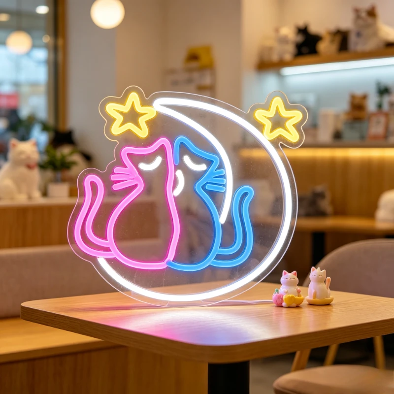 Cute Cat Moon Neon Sign LED Night Light 3D Acrylic Romantic Wall Art Kids Bedroom Wedding Decor USB Table Lamp Pet Lover Gift
Cute Cat Moon Neon Sign LED Night Light 3D Acrylic Romantic Wall Art Kids Bedroom Wedding Decor USB Table Lamp Pet Lover Gift