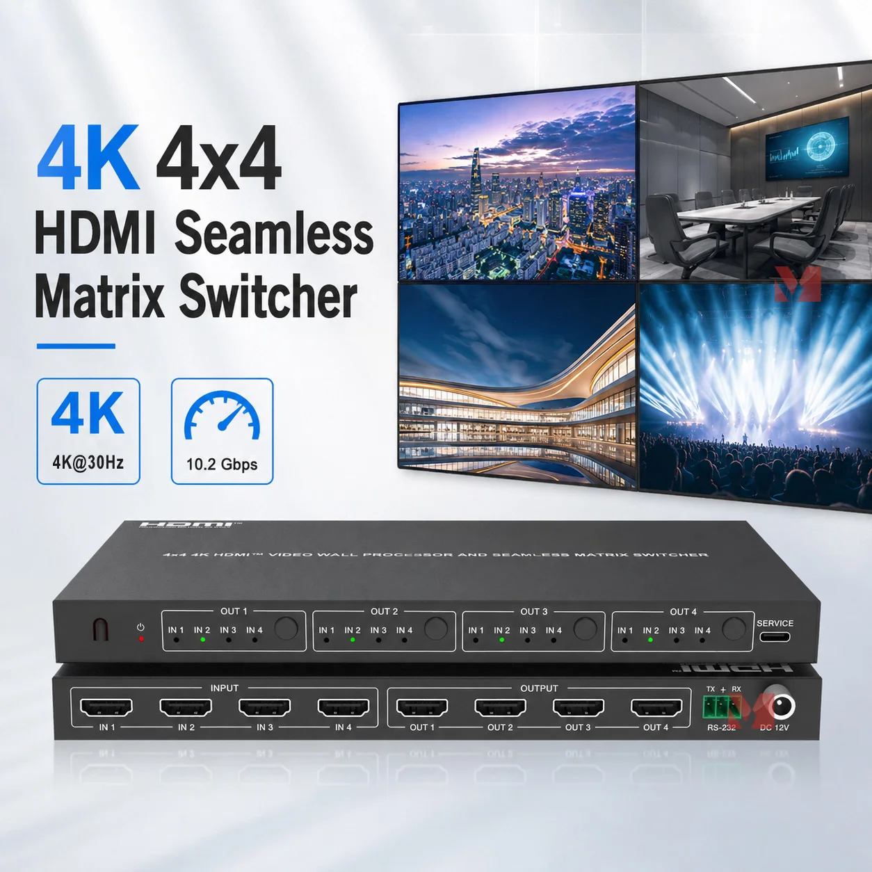 4K 4x4 HDMI Matrix Switcher Video Wall Processor Seamless Switching HDCP 1.4 Electronic Video Switchers for Home Theater
4K 4x4 HDMI Matrix Switcher Video Wall Processor Seamless Switching HDCP 1.4 Electronic Video Switchers for Home Theater
