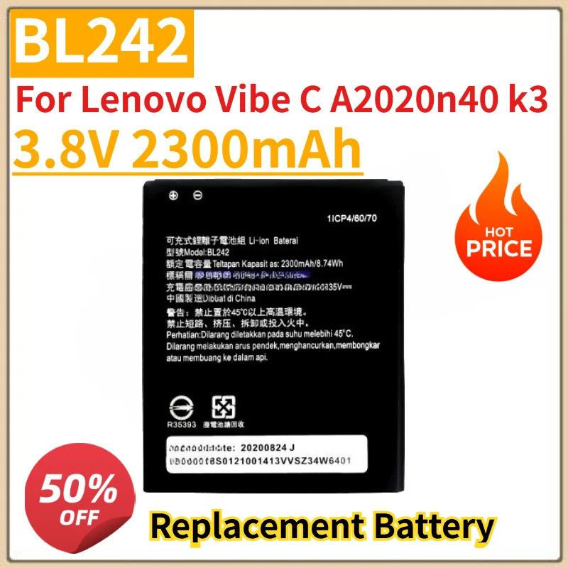 High Quality New BL242 Mobile Phone Battery 3.8V 2300mAh For Lenovo Vibe C A2020n40 k3
High Quality New BL242 Mobile Phone Battery 3.8V 2300mAh For Lenovo Vibe C A2020n40 k3