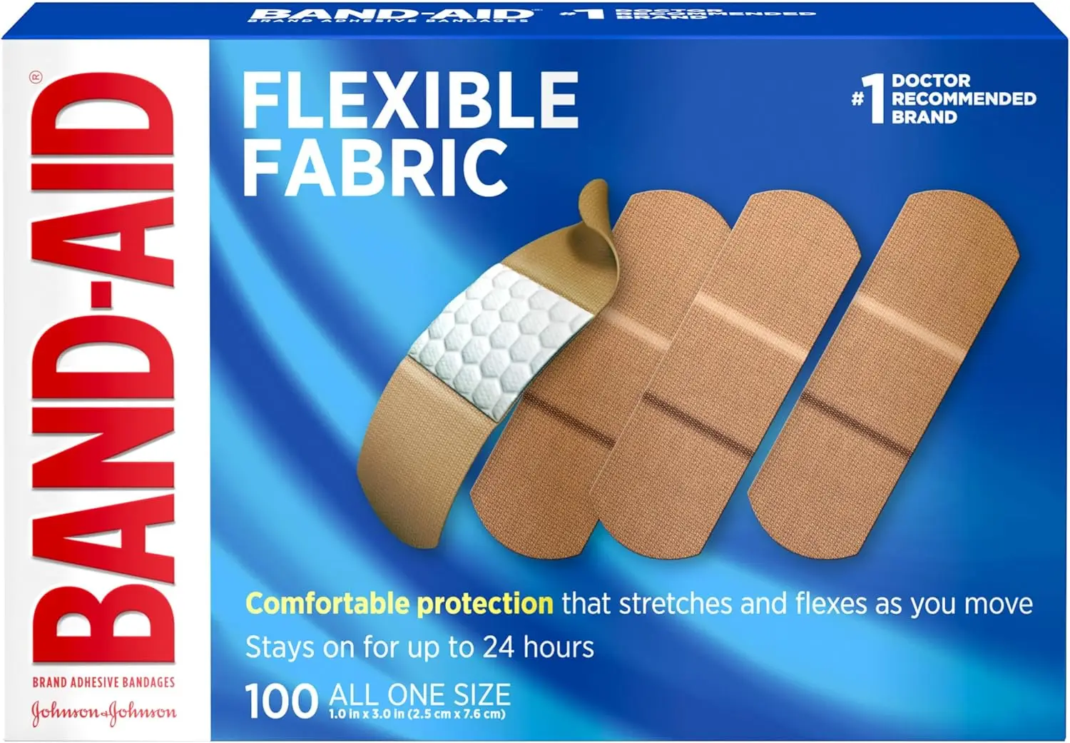 Flexible Fabric Sterile Adhesive Bandages, Comfortable Cushion for Minor Cuts & Burns, 100 Count
Flexible Fabric Sterile Adhesive Bandages, Comfortable Cushion for Minor Cuts & Burns, 100 Count