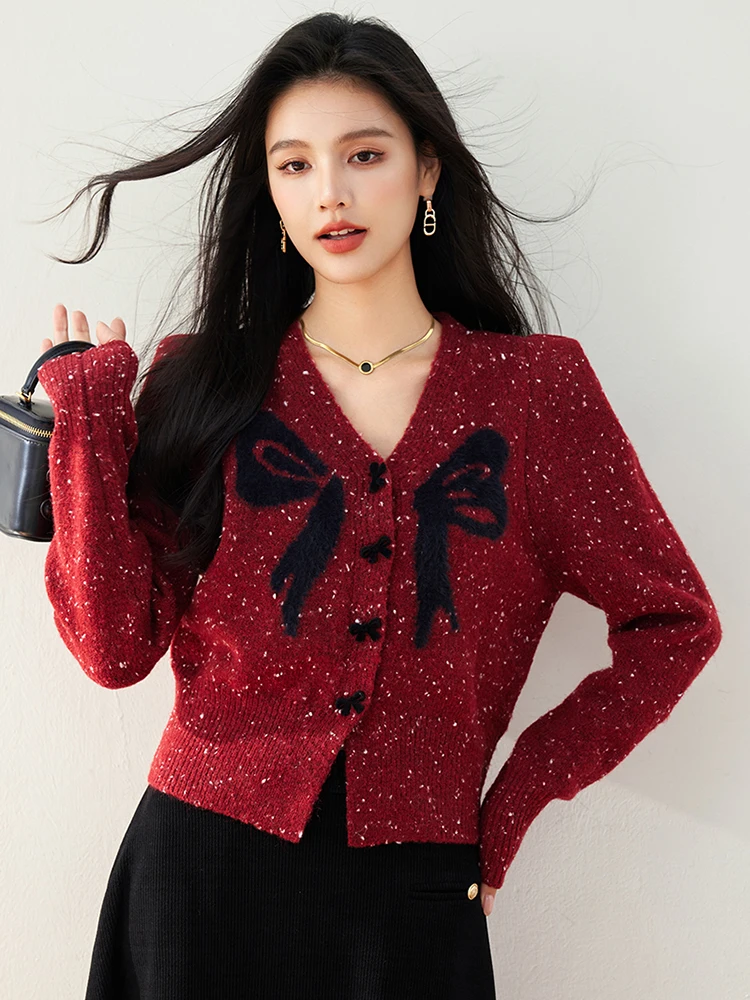 Bow Sweet Women Sweaters Cardigan Autumn New V-Neck Elegant Knitted Coat Fashion Long Sleeve Loose Casual Top
Bow Sweet Women Sweaters Cardigan Autumn New V-Neck Elegant Knitted Coat Fashion Long Sleeve Loose Casual Top