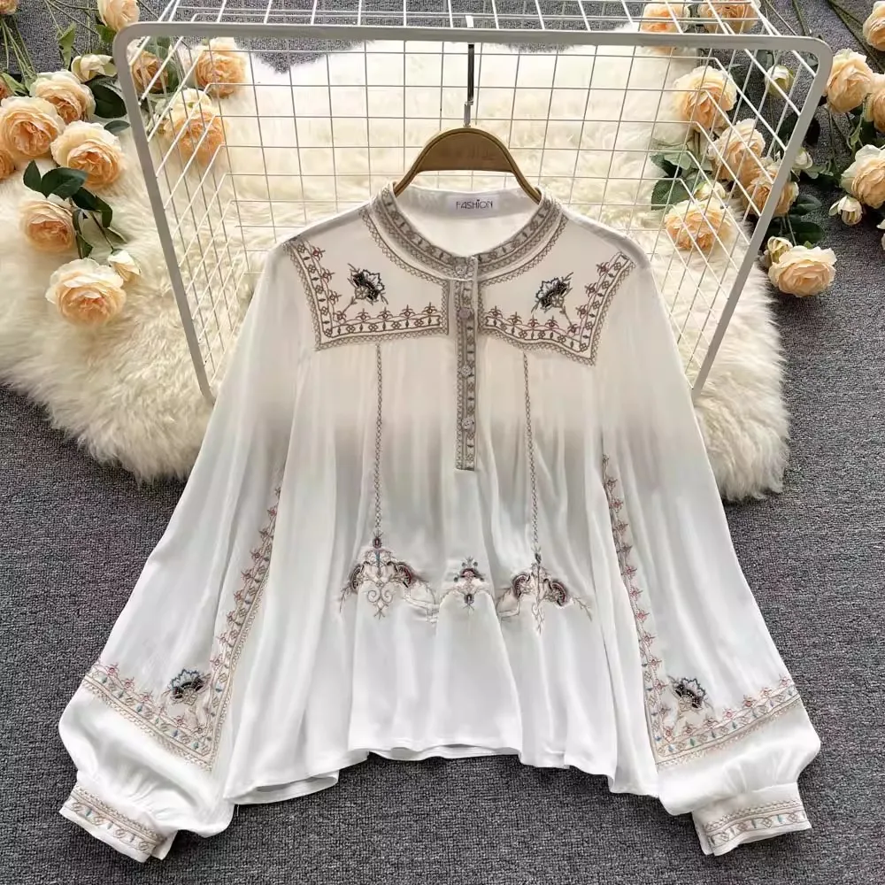 Богемная праздничная рубашка с вышивкой в стиле ретро, блузка на пуговицах с длинным рукавом, весенне-осенний свободный шифоновый топ, женские пляжные рубашки, топы
Богемная праздничная рубашка с вышивкой в стиле ретро, блузка на пуговицах с длинным рукавом, весенне-осенний свободный шифоновый топ, женские пляжные рубашки, топы