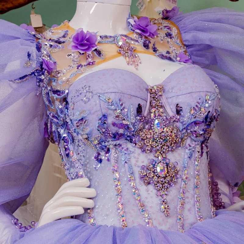 Customized Purple Off Shoulder Quinceanera Dress crystal sequin applique Tull gemstone Lace trailing Bow vestidos de 15 Quincean
Customized Purple Off Shoulder Quinceanera Dress crystal sequin applique Tull gemstone Lace trailing Bow vestidos de 15 Quincean