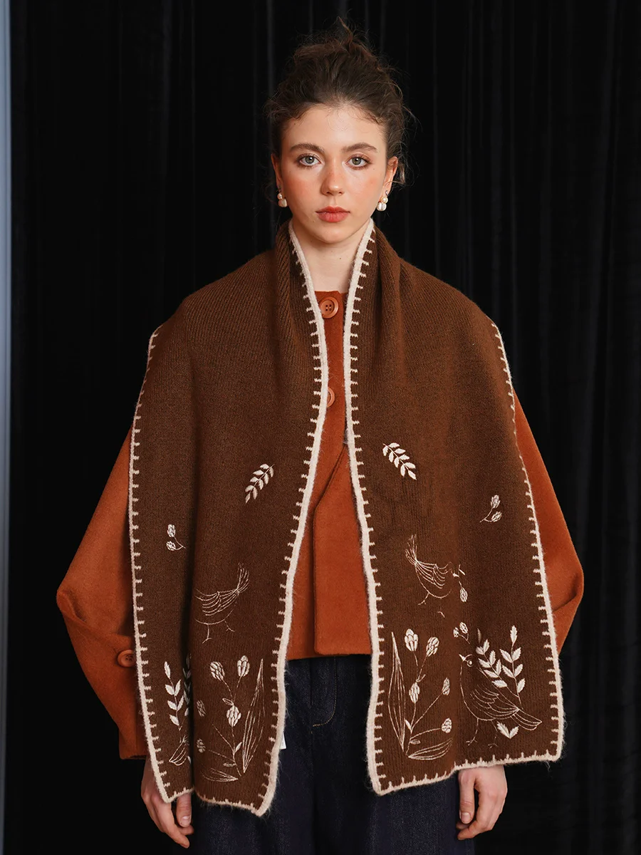 Spring Autumn Original Design Women Vintage Mori Kei Girls Birds Flowers Embroidered Brown Soft Warm Knitted Scarf 180*30cm
Spring Autumn Original Design Women Vintage Mori Kei Girls Birds Flowers Embroidered Brown Soft Warm Knitted Scarf 180*30cm