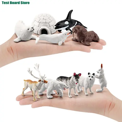 10PCS Realistici Animali Polari Modello Figurine Giocattolo Arctico Figure di Animali Orso Polare Renna Sigillo Lupo Coniglio Arctico Volpe Igloo