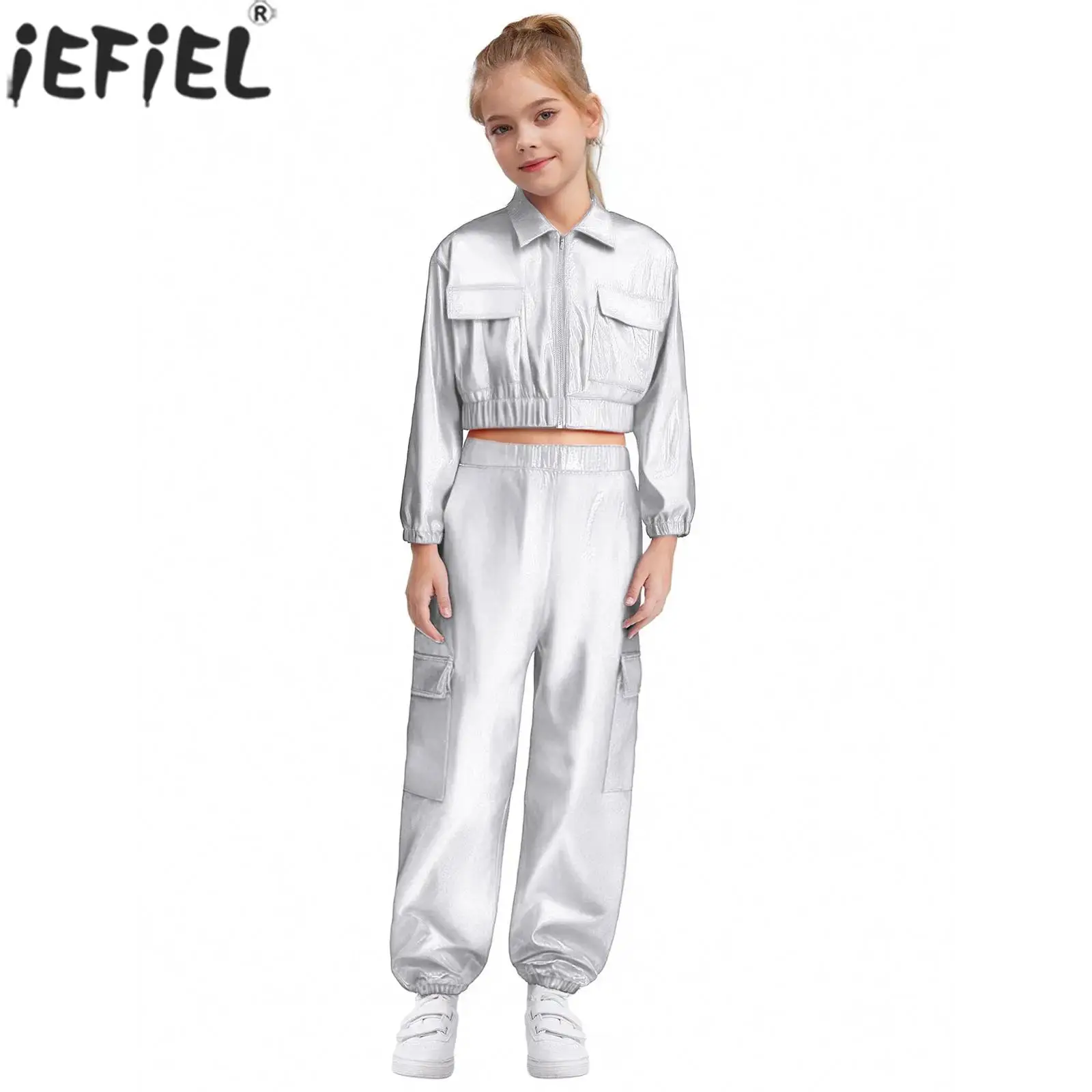 Children Hip Hop Jazz Street Dance Skateboarding Outfit Crop Jacket with Pants Metallic Shiny Costume for Carnival Theme Party
Children Hip Hop Jazz Street Dance Skateboarding Outfit Crop Jacket with Pants Metallic Shiny Costume for Carnival Theme Party