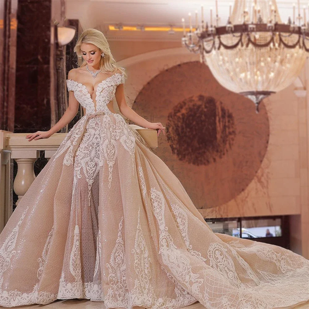 Graceful Beading Lace Wedding Dress Detachale Train Bridal Gown Middle East Formal Eveningin Gown Arabic Evening Party Vestidos
Graceful Beading Lace Wedding Dress Detachale Train Bridal Gown Middle East Formal Eveningin Gown Arabic Evening Party Vestidos