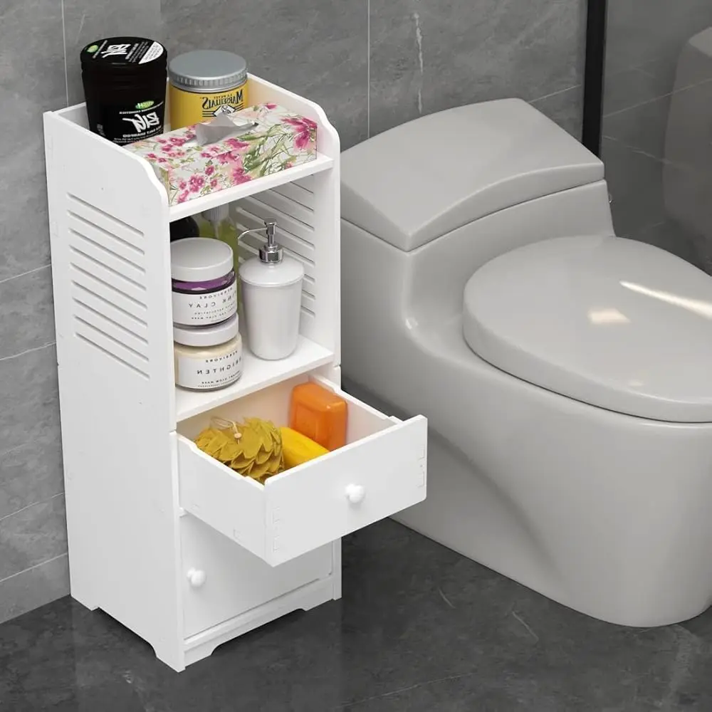 Bathroom Storage Cabinet, Small Floor Bathroom Organizer Free Standing, Side Toilet Cabinet With Drawer And Door, White
Bathroom Storage Cabinet, Small Floor Bathroom Organizer Free Standing, Side Toilet Cabinet With Drawer And Door, White