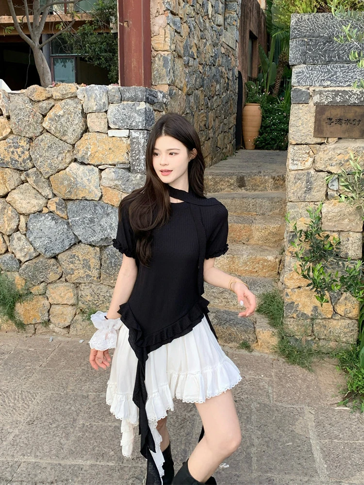 Ruffle Sleeve Lace Cover up Short Sleeve T Shirt Women's Fashion Set Summer New Style Half Skirt Vintage Style Casual Wear
Ruffle Sleeve Lace Cover up Short Sleeve T Shirt Women's Fashion Set Summer New Style Half Skirt Vintage Style Casual Wear