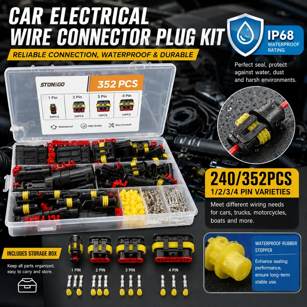 Waterproof HID Connectors 240 352 Pcs 1 2 3 4 Pin Automotive Wire Connectors Plugs for Truck Harness Vehicle Electrical Wire Terminal Connector Assortment Kit Sealed Male Female Plug for Car Motorcycle Boat Marine
Waterproof HID Connectors 240 352 Pcs 1 2 3 4 Pin Automotive Wire Connectors Plugs for Truck Harness Vehicle Electrical Wire Terminal Connector Assortment Kit Sealed Male Female Plug for Car Motorcycle Boat Marine