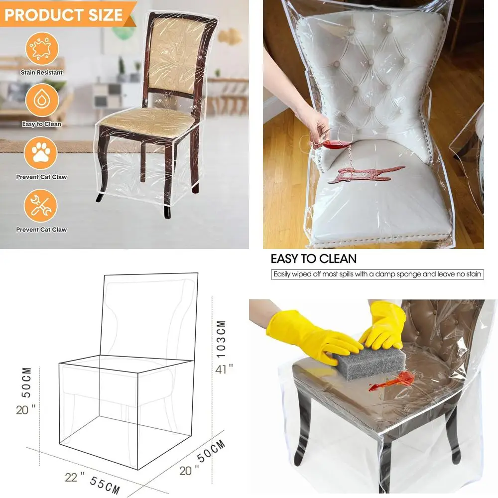 4 Pack Clear Plastic Dining Chair Covers, Heavy Duty Waterproof Seat Slipcovers for Kitchen or Parties (Set of 6)
4 Pack Clear Plastic Dining Chair Covers, Heavy Duty Waterproof Seat Slipcovers for Kitchen or Parties (Set of 6)