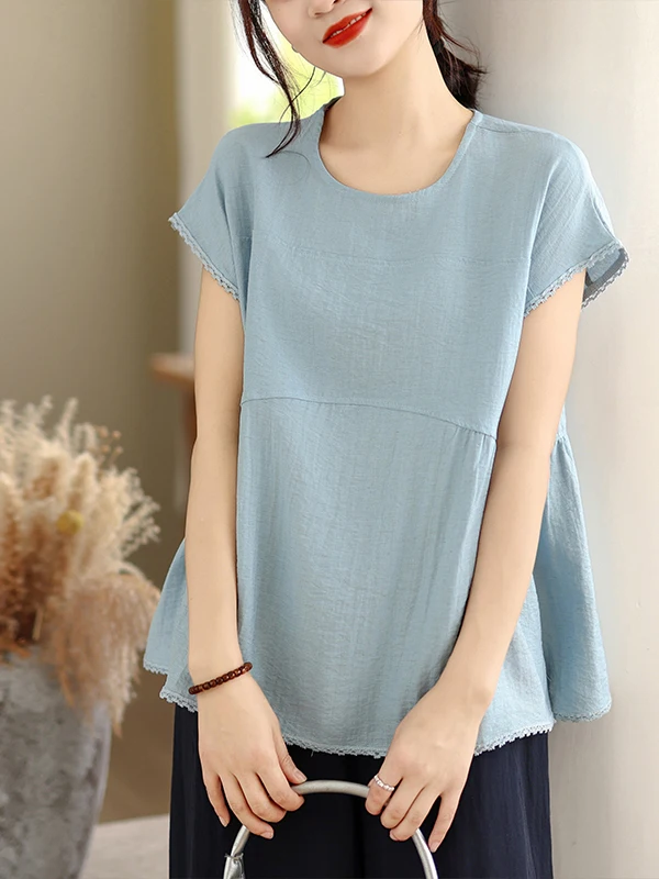Loose Cotton Linen Short Sleeve Shirt Women Summer Splicing Lace Wide Neck Puffy Sleeve Style Other Polyester Fiber Blouse
Loose Cotton Linen Short Sleeve Shirt Women Summer Splicing Lace Wide Neck Puffy Sleeve Style Other Polyester Fiber Blouse