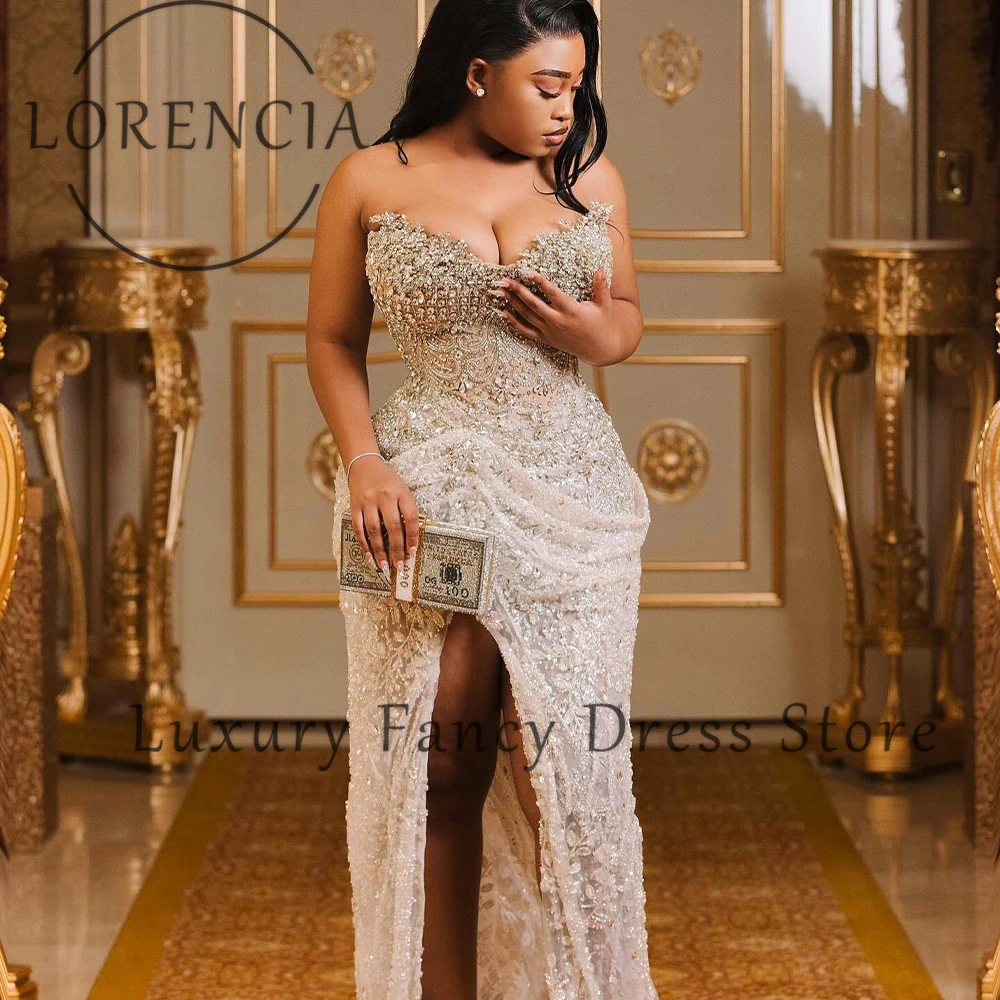 Luxury Jewelry Prom Dresses 2025 Strapless Side Slit Mermaid Wedding Party Gowns Customized Sleeveless vestidos de cerimônia
Luxury Jewelry Prom Dresses 2025 Strapless Side Slit Mermaid Wedding Party Gowns Customized Sleeveless vestidos de cerimônia