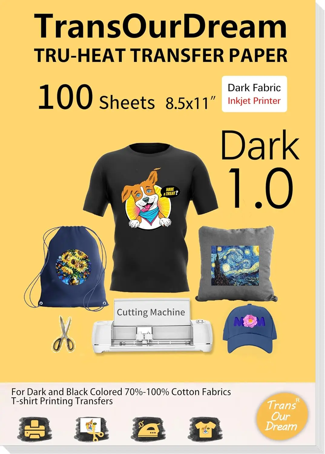 100 Sheets Heat Transfer Paper for Dark Fabric 8.5x11 - Iron On Transfers for Inkjet Printers
100 Sheets Heat Transfer Paper for Dark Fabric 8.5x11 - Iron On Transfers for Inkjet Printers