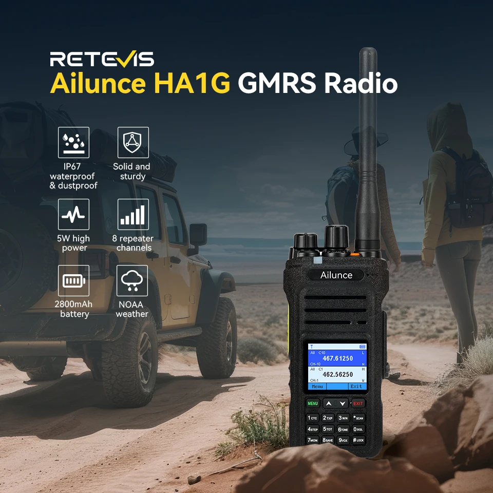 Retevis Ailunce HA1G GMRS Radio, GMRS Handheld Radio with Cable, IP67 Waterproof, NOAA, 2800mAh, Repeater Capable Two Way Radio
Retevis Ailunce HA1G GMRS Radio, GMRS Handheld Radio with Cable, IP67 Waterproof, NOAA, 2800mAh, Repeater Capable Two Way Radio