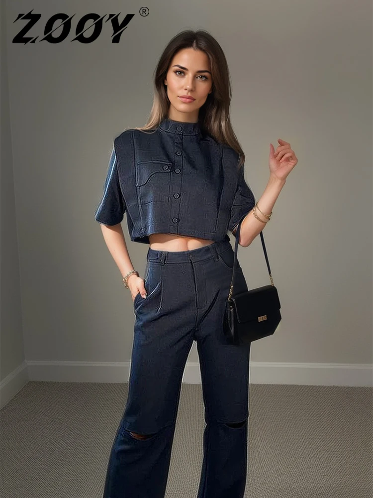 Short Sleeved Top and Pants Set Spring/Summer/Autumn Black Standing Collar Short Work Clothes Long Pants Women Two-Piece Set
Short Sleeved Top and Pants Set Spring/Summer/Autumn Black Standing Collar Short Work Clothes Long Pants Women Two-Piece Set