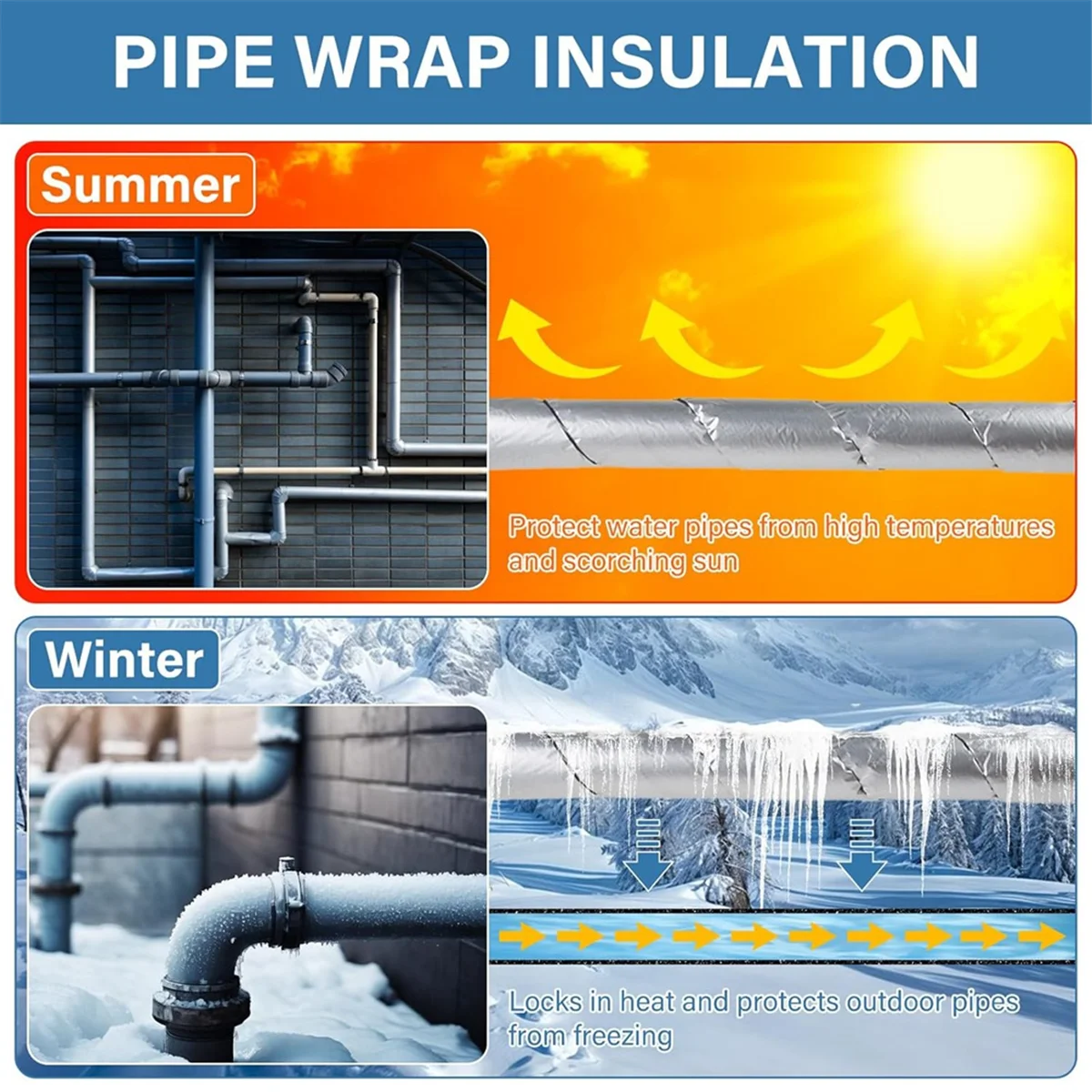 ABFKL Pipe Wrap Insulation, Aluminum Foil Facing Pipe Wrap Insulation Tape for Outdoor Hot Water Pipe Freezing in Winter
ABFKL Pipe Wrap Insulation, Aluminum Foil Facing Pipe Wrap Insulation Tape for Outdoor Hot Water Pipe Freezing in Winter