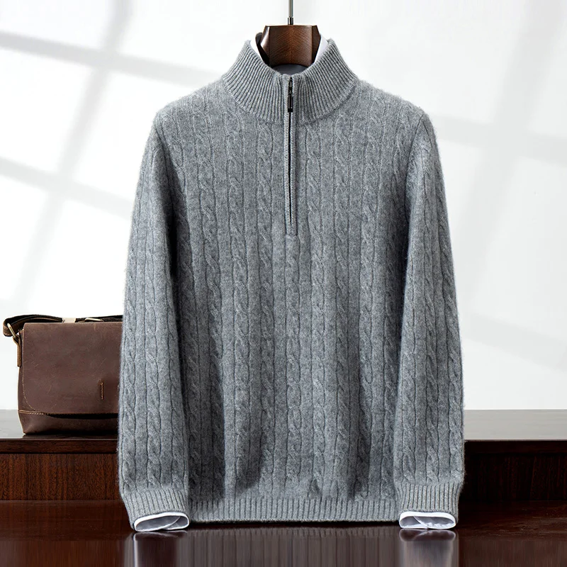 Autumn Winter New 100% Cashmere Knitted Base Shirt Men's Long Sleeve Sweater Loose Half Turtleneck Zipper Cable Knit Warm Top
Autumn Winter New 100% Cashmere Knitted Base Shirt Men's Long Sleeve Sweater Loose Half Turtleneck Zipper Cable Knit Warm Top