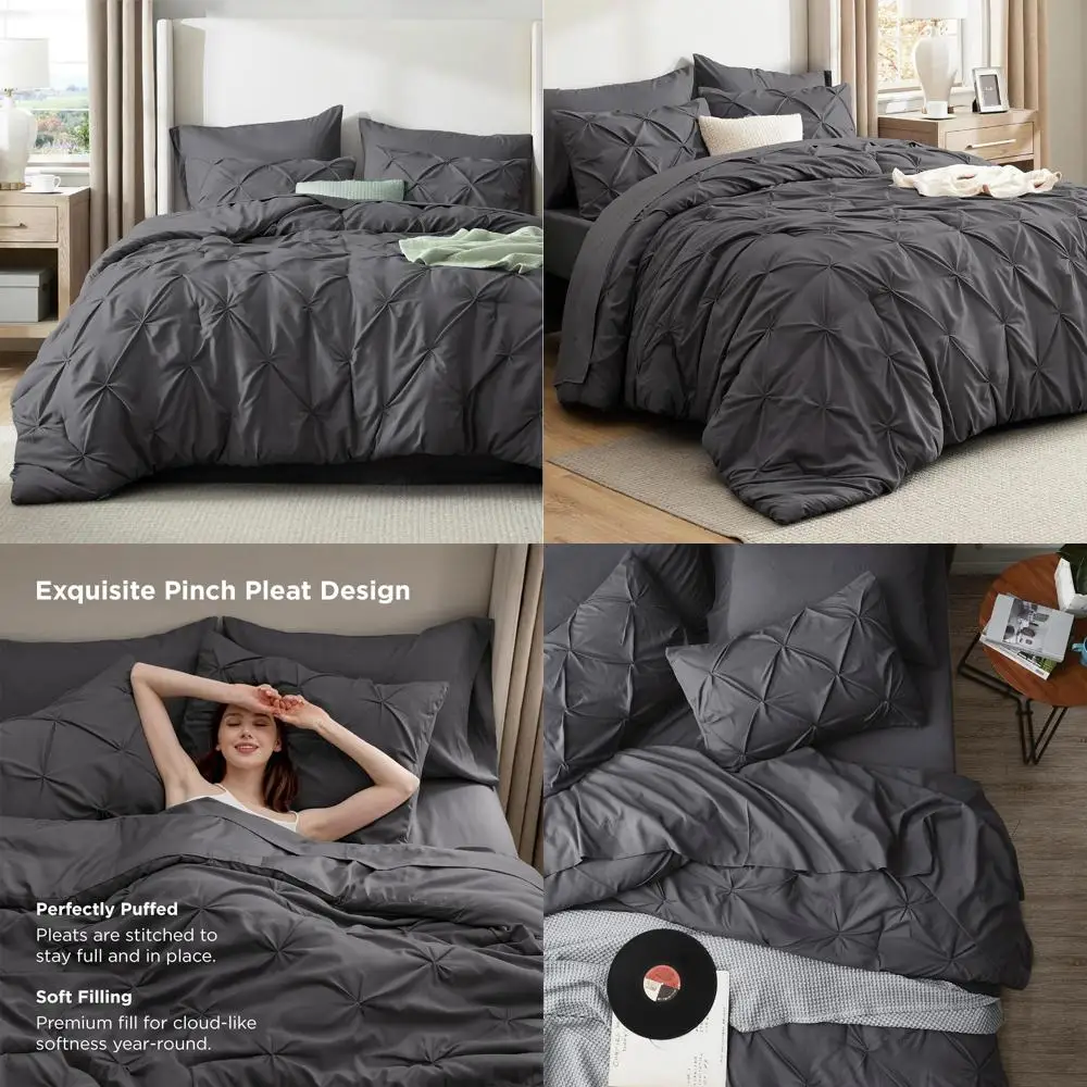 7-Piece Dark Grey Comforter Set with Pintuck Design, Bedding Ensemble for Family Gifts, Including Sheets, Pillowcases, and Shams
7-Piece Dark Grey Comforter Set with Pintuck Design, Bedding Ensemble for Family Gifts, Including Sheets, Pillowcases, and Shams