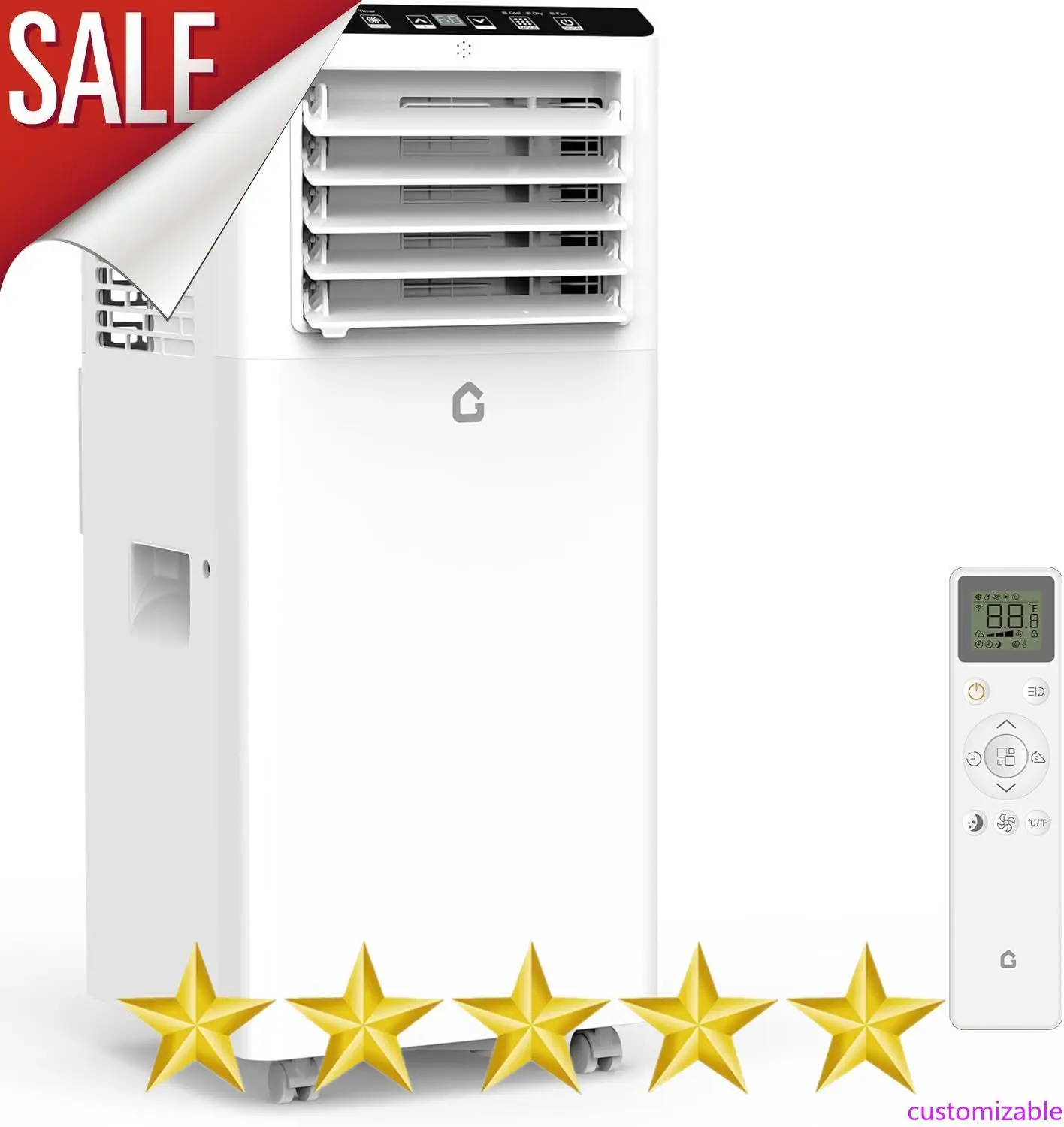 Customizable 8000BTU Portable Air Conditioner, Cools Rooms Up to 350 Sq.Ft with Portable AC Remote Control,Adjustable 
Customizable 8000BTU Portable Air Conditioner, Cools Rooms Up to 350 Sq.Ft with Portable AC Remote Control,Adjustable