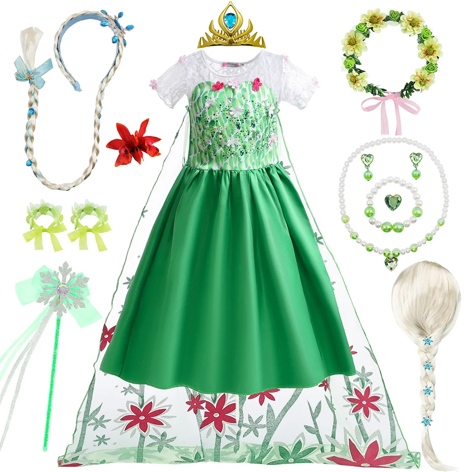 Elsa Green Dress Girls Cosplay Princess Costume Children Long Cloak Floral Lace Ball Gown Kids Carnival Birthday Party Vestido
Elsa Green Dress Girls Cosplay Princess Costume Children Long Cloak Floral Lace Ball Gown Kids Carnival Birthday Party Vestido