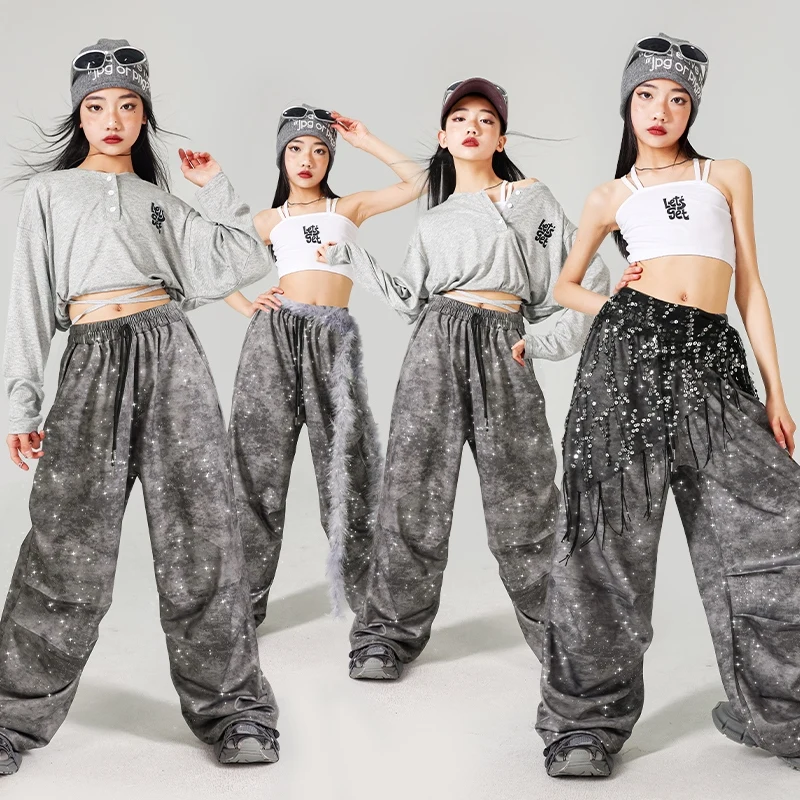 Children Kpop Dance Stage Outfit Gray Crop Tops Shuffle Pants Hip Hop Jazz Dance Costumes Girl Fashion Street Dance Clothes 1682
Children Kpop Dance Stage Outfit Gray Crop Tops Shuffle Pants Hip Hop Jazz Dance Costumes Girl Fashion Street Dance Clothes 1682