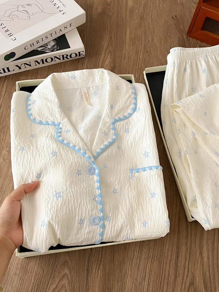 Sweet Blue Star Sleepwear Long Sleeve Collared Open Cardigan Home Clothes Set for Women Spring Autumn Cloud Cotton Soft Breat...
Sweet Blue Star Sleepwear Long Sleeve Collared Open Cardigan Home Clothes Set for Women Spring Autumn Cloud Cotton Soft Breat...