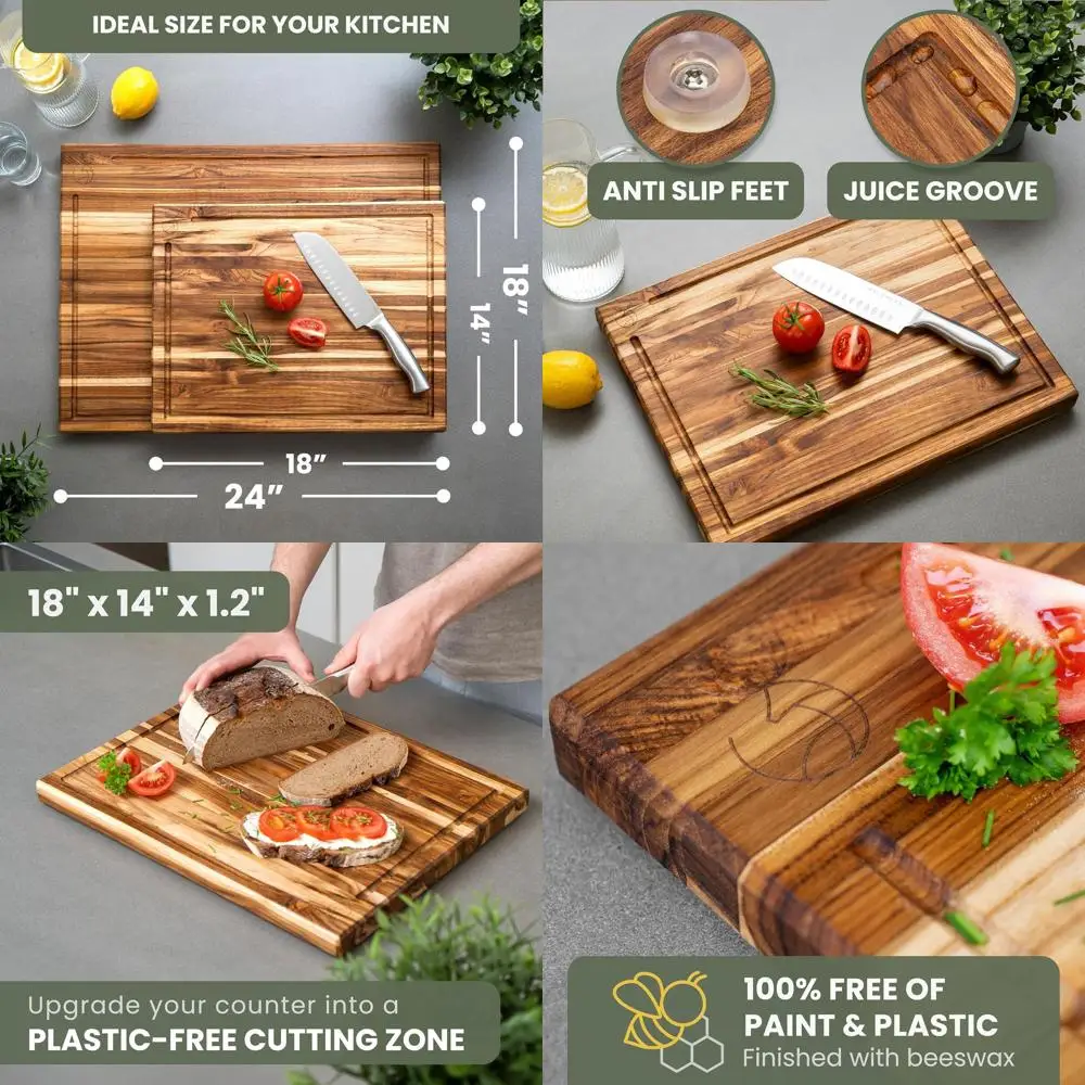 Large 18x14x1.2 Teak Wood Cutting Board - Thick Solid Chopping Block for Kitchen Use
Large 18x14x1.2 Teak Wood Cutting Board - Thick Solid Chopping Block for Kitchen Use
