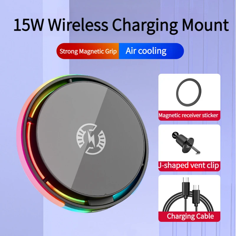 Magnetic Car Wireless Charger 15W Fast Charging Air Vent Holder RGB Cooling Fan N52 Strong Magnet Mount for iPhone Samsung
Magnetic Car Wireless Charger 15W Fast Charging Air Vent Holder RGB Cooling Fan N52 Strong Magnet Mount for iPhone Samsung