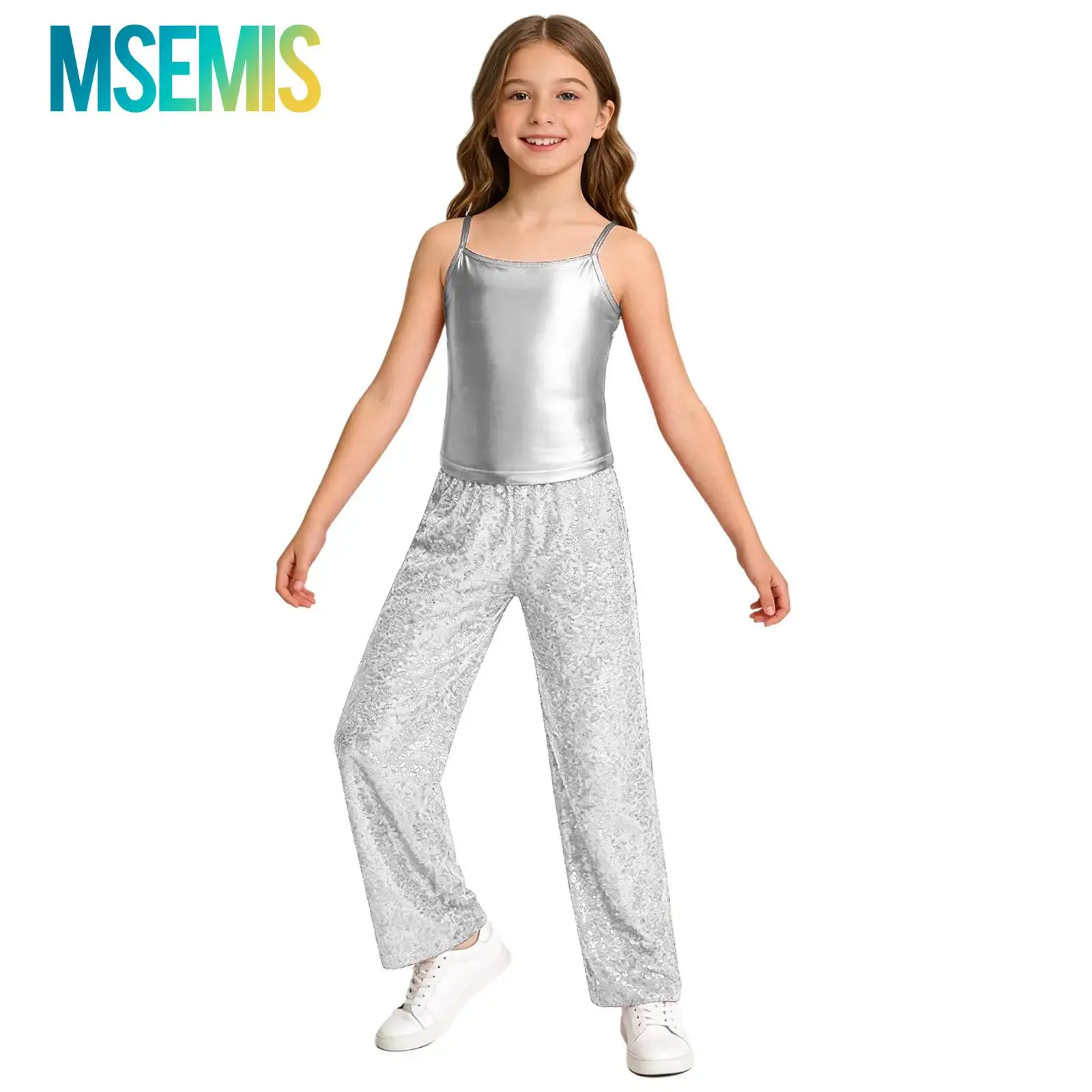 Kids Girls Hip Hop Jazz Dance Performance Outfit Metallic Camisole with Elastic Waistband Sparkling Sequin Pants Trousers
Kids Girls Hip Hop Jazz Dance Performance Outfit Metallic Camisole with Elastic Waistband Sparkling Sequin Pants Trousers