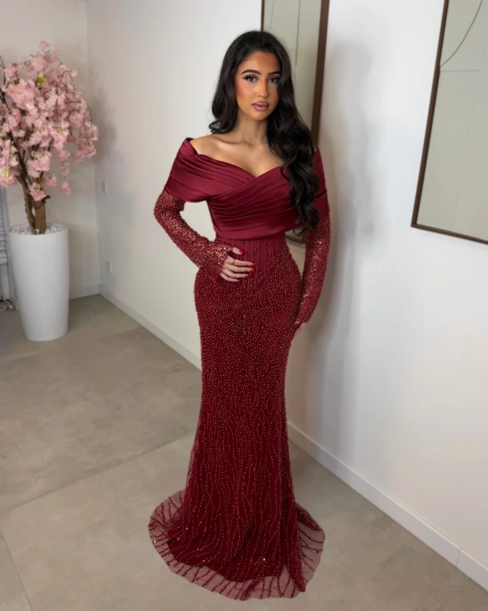 Customized Exquisite Women Charmeuse Beading Sequined Mermaid Evening Dresses Sexy Off-the-shoulder Floor Lenght Prom Dresses
Customized Exquisite Women Charmeuse Beading Sequined Mermaid Evening Dresses Sexy Off-the-shoulder Floor Lenght Prom Dresses