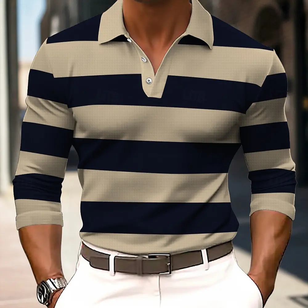 Autumn Fashion Men's Wide Stripe Print Polo Shirt Loose Lapel Button Long Sleeve Pullover Outdoor Street Business Casual Clothes
Autumn Fashion Men's Wide Stripe Print Polo Shirt Loose Lapel Button Long Sleeve Pullover Outdoor Street Business Casual Clothes
