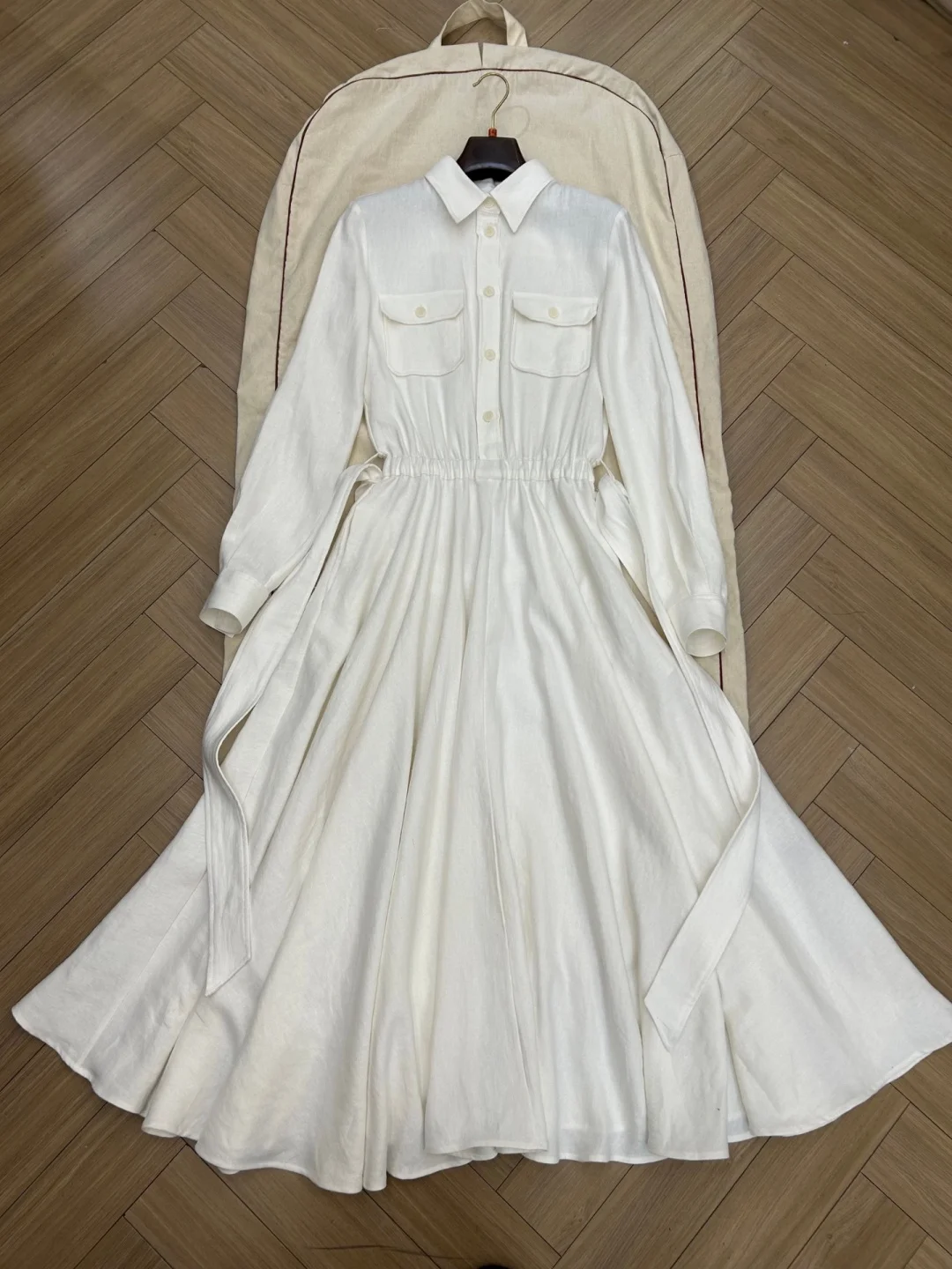 2026 New Elegant White Linen Shirt Dress for Women Long Sleeve Button Down Elastic Waist Belted Flowy Maxi Dress
2026 New Elegant White Linen Shirt Dress for Women Long Sleeve Button Down Elastic Waist Belted Flowy Maxi Dress