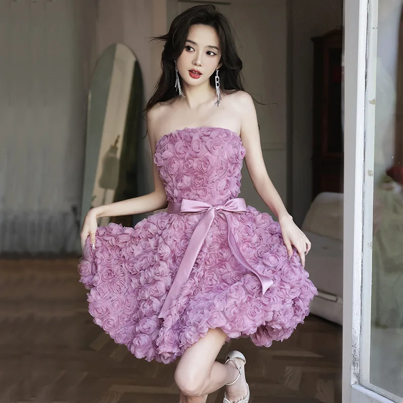 Short Style Flowers Evening Dress With Bow Belt Women's Birthday Party French Bra Light Luxury Banquet Sleeveless Dresses
Short Style Flowers Evening Dress With Bow Belt Women's Birthday Party French Bra Light Luxury Banquet Sleeveless Dresses