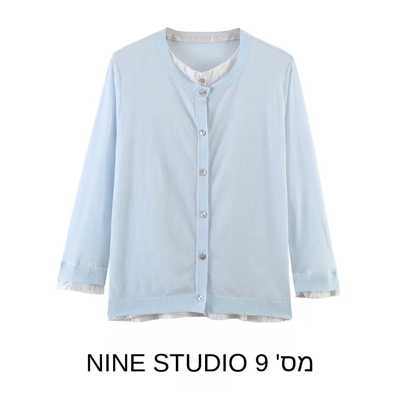 NINE ZAR Women's Knitted Cardigan Pure Color round Neck Splicing Outerwear Long Sleeve Spring Season European Style Fashion
NINE ZAR Women's Knitted Cardigan Pure Color round Neck Splicing Outerwear Long Sleeve Spring Season European Style Fashion
