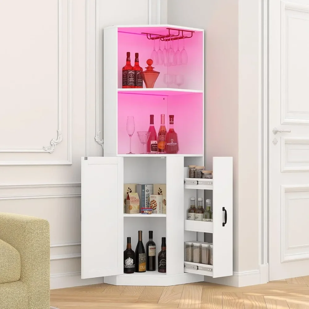 Corner Bar Cabinet with Power Outlet, Modern Wine Cabinet with LED Light and Glass Holder, Liquor Cabinet Bar
Corner Bar Cabinet with Power Outlet, Modern Wine Cabinet with LED Light and Glass Holder, Liquor Cabinet Bar