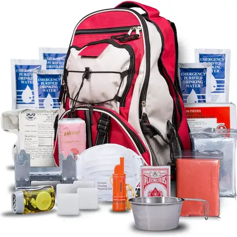 SeventyTwo Pro Series Red Deluxe 72 Hour Emergency Backpack Survival Kit for 1 Person Survival Kit for Emergencies Includes Wate