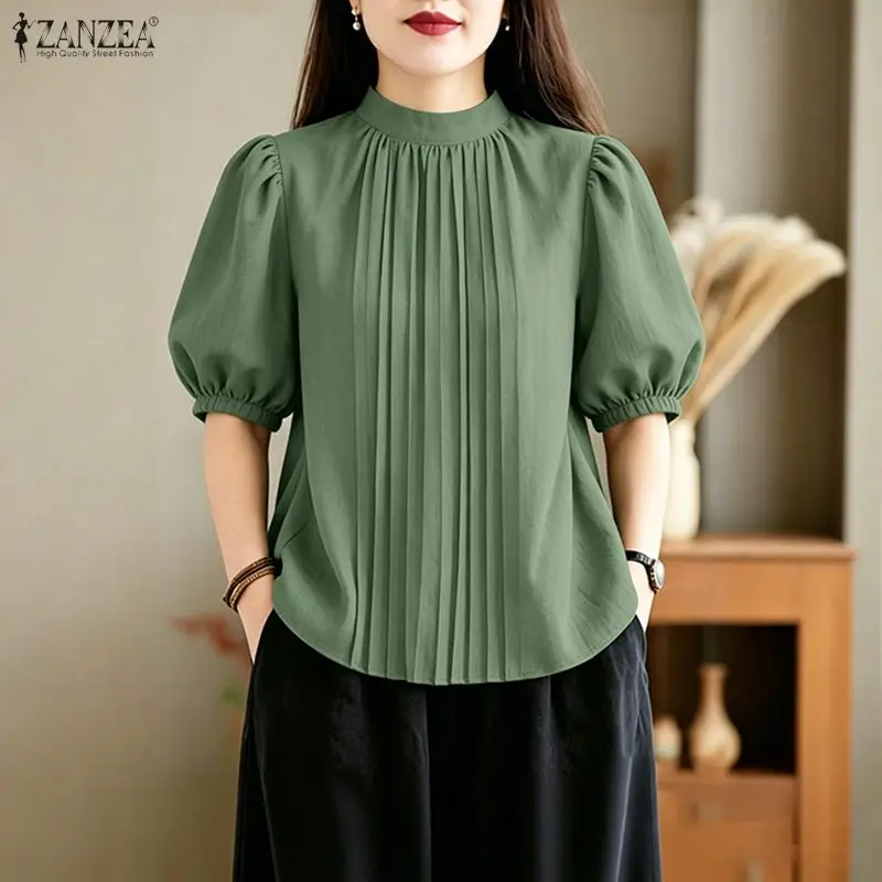 ZANZEA Summer Elegant Stand Neck Half Sleeve Blouse Women Tops Stylish Solid Color Pleated Work Shirt Casual Loose Holiday Mujer
ZANZEA Summer Elegant Stand Neck Half Sleeve Blouse Women Tops Stylish Solid Color Pleated Work Shirt Casual Loose Holiday Mujer