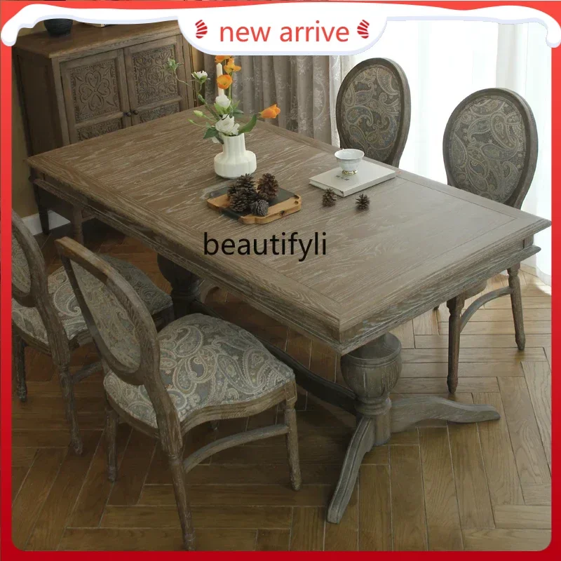 New American solid wood western dining table large size rectangular villa dining table and chair combination table and chairs G1 
New American solid wood western dining table large size rectangular villa dining table and chair combination table and chairs G1