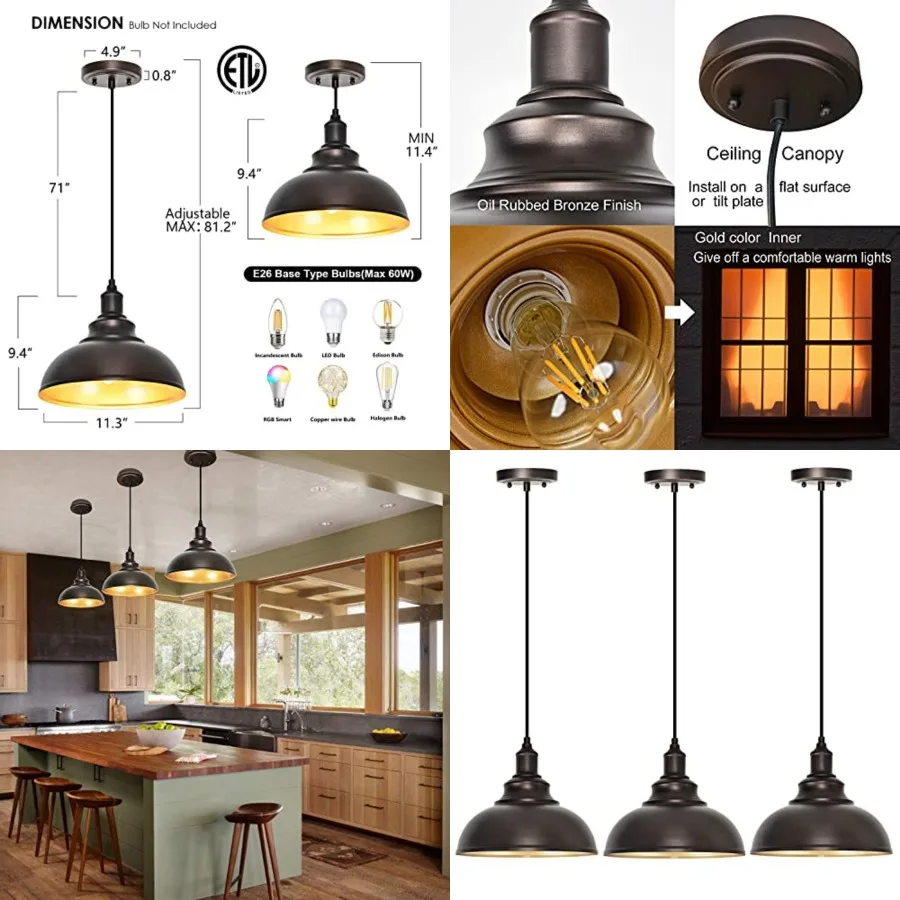 3-Pack Farmhouse Pendant Light Adjustable Pendant Lighting for Kitchen Island Industrial Hanging Barn Pendant Lights Over Islan
3-Pack Farmhouse Pendant Light Adjustable Pendant Lighting for Kitchen Island Industrial Hanging Barn Pendant Lights Over Islan