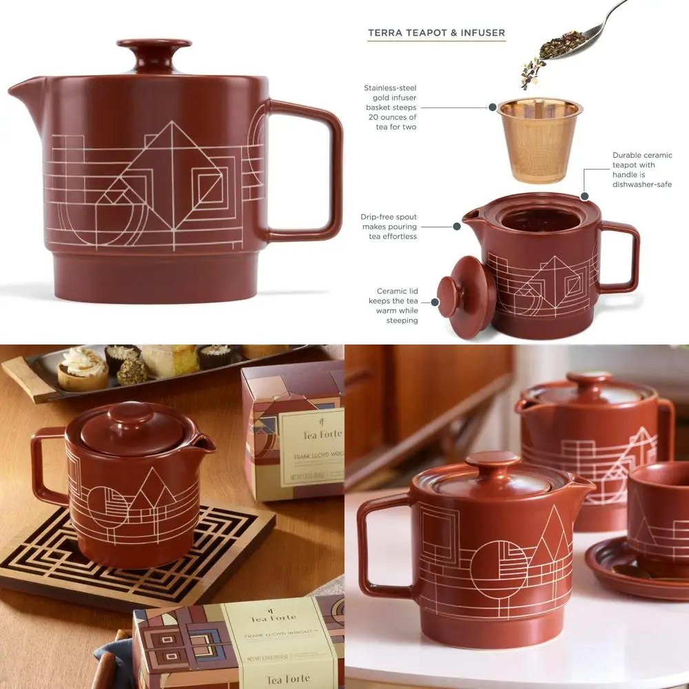 Stoneware Teapot with Infuser for Steeping Loose Leaf Tea, 20 oz Capacity, Inspired by Frank Lloyd Wright, Sienna Colored Pot
Stoneware Teapot with Infuser for Steeping Loose Leaf Tea, 20 oz Capacity, Inspired by Frank Lloyd Wright, Sienna Colored Pot