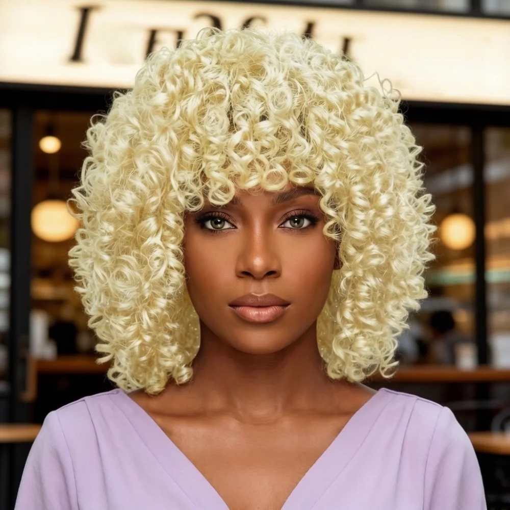 14 inches Synthetic African Curly Fluffy Afro Synthetic Wig with Bangs For Women
14 inches Synthetic African Curly Fluffy Afro Synthetic Wig with Bangs For Women