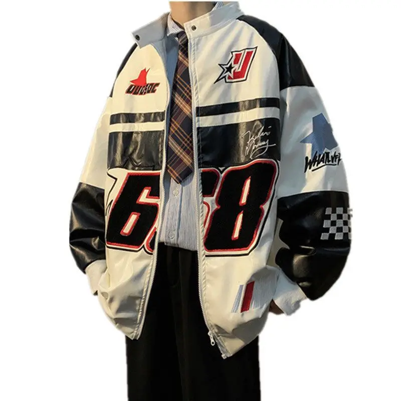 Men Biker Jacket American Hip Hop Style Windproof Leather Motorcycle Jacket Embroidered Racing Outerwear Loose Fit Streetwear Fa
Men Biker Jacket American Hip Hop Style Windproof Leather Motorcycle Jacket Embroidered Racing Outerwear Loose Fit Streetwear Fa